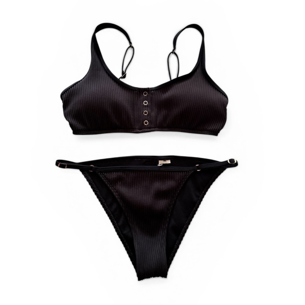 Hollister Ribbed Black Two Piece Bikini Set